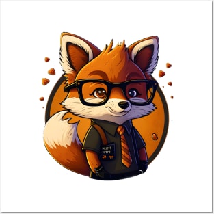 Smart cute cartoon fox with glasses Posters and Art